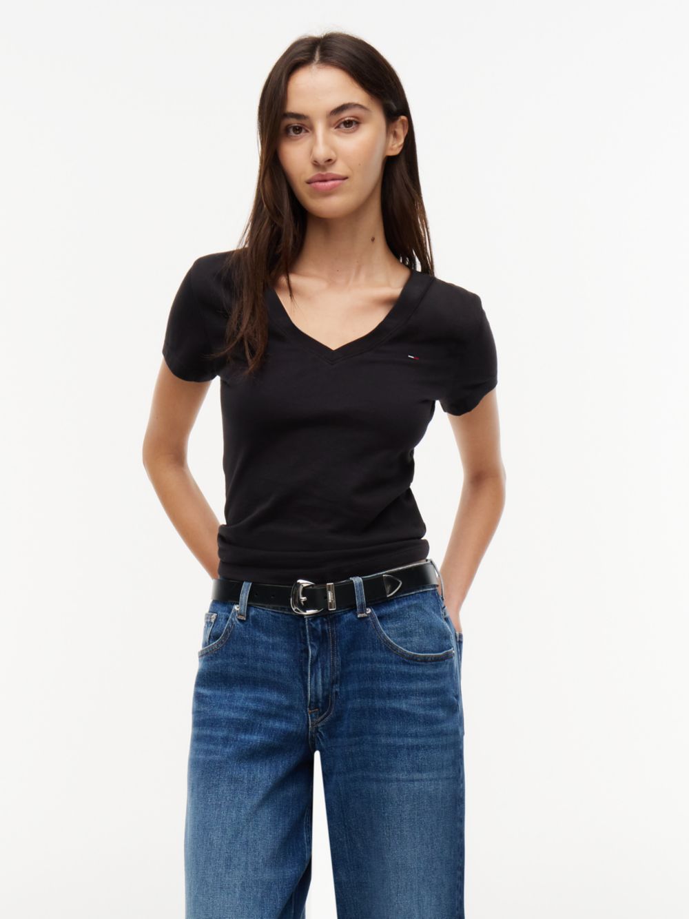 Camiseta de cuello de pico · Tommy Hilfiger · negro